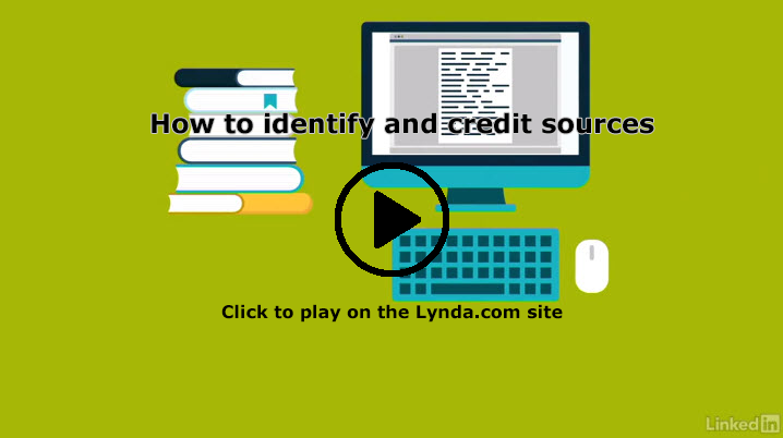 Screenshot of Lynda.com session, How to identify and credit sources