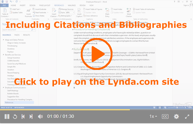Screenshot from the Lynda.com video Including Citations and Bibliographies