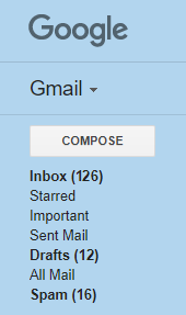 Screenshot of Google Gmail Inbox links