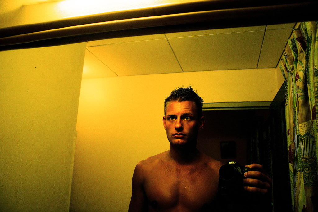 Bathroom mirror selfie. Self Portrait in Barbados by Jens karlsson on Flickr, used under a CC-BY license
